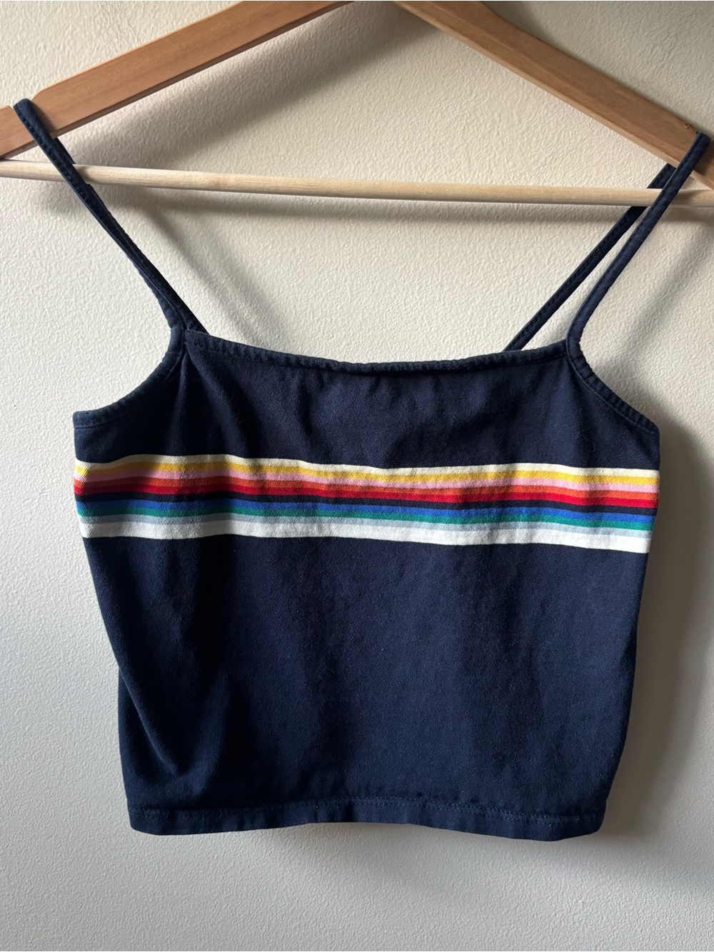 John Galt Brandy Melville Navy Rainbow-Strip Crop Tank Top